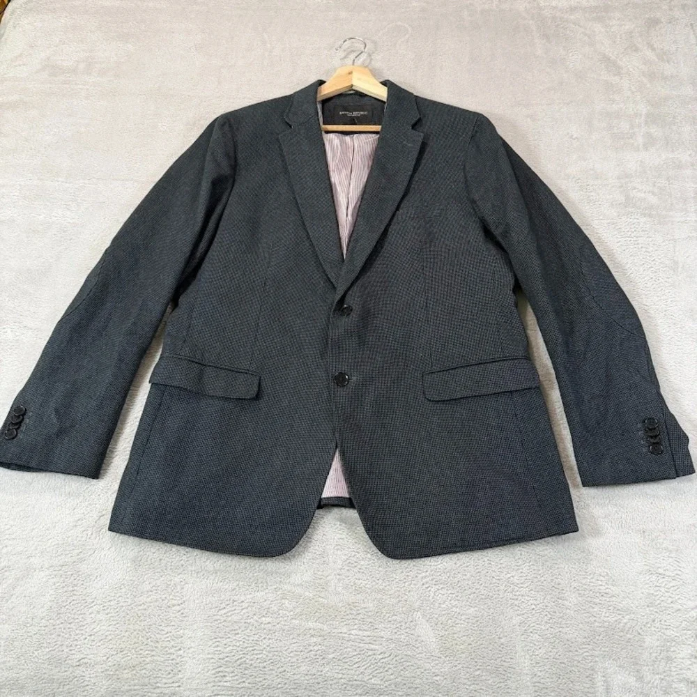 Banana Republic Men 44R Gray Herringbone Cotton Blazer Jacket Sport Coat Classic
